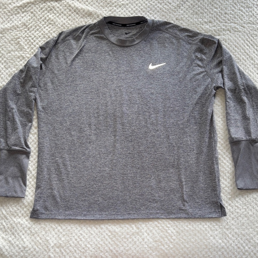 Nike Gray Long Sleeve Dri-FIT Tee with White Swoosh